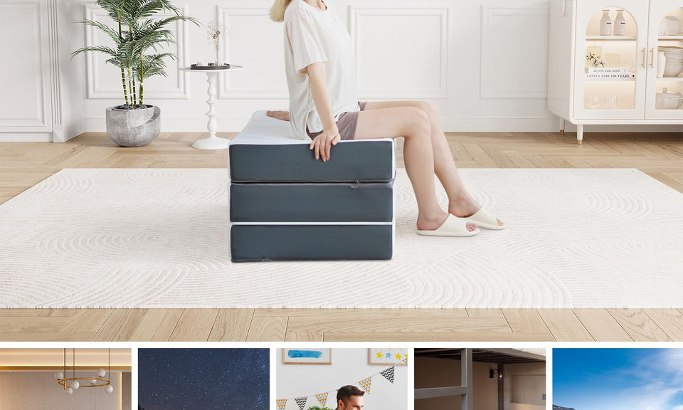 Vesgantti Matelas Pliable Matelas Pliant Mousse à Mémoire de Forme en Gel, Matelas Pliant de Sol pour Voiture, Camping, Voyage,Lit d'appoint avec Sac de Rangement