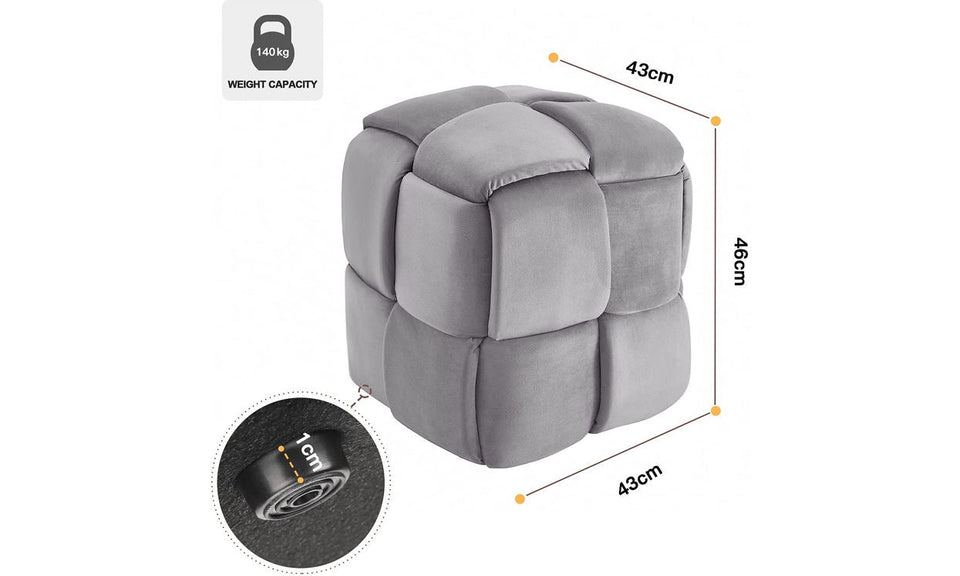 Vesgantti Repose-Pieds Pouf Ottoman en Velours Tressé Tabouret Pouf Carré Rembourré Moderne Cube Ottoman Polyvalent pour Salon Chambre Salle de Séjour 43 x 43 x 46 cm