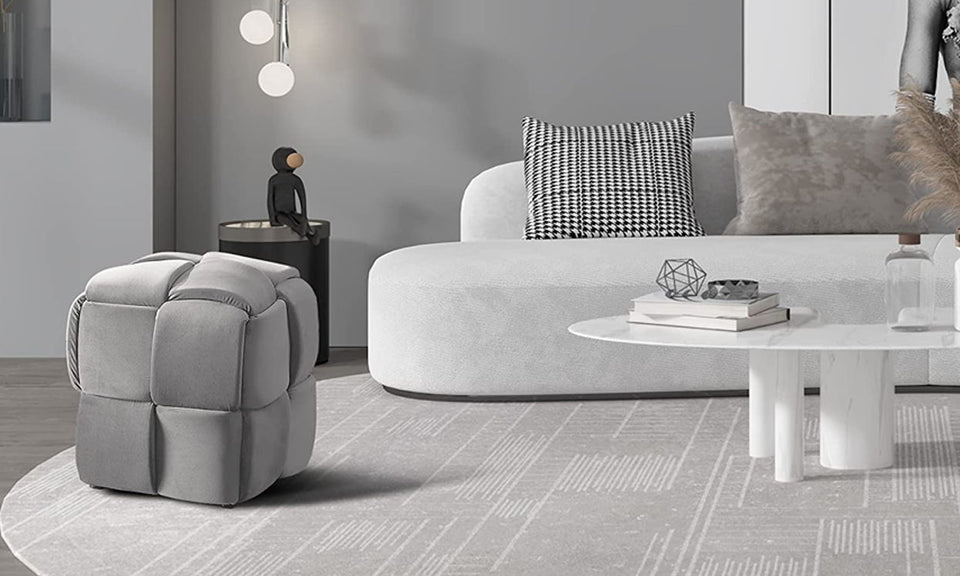 Vesgantti Repose-Pieds Pouf Ottoman en Velours Tressé Tabouret Pouf Carré Rembourré Moderne Cube Ottoman Polyvalent pour Salon Chambre Salle de Séjour 43 x 43 x 46 cm