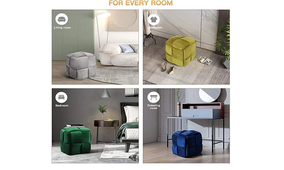 Vesgantti Repose-Pieds Pouf Ottoman en Velours Tressé Tabouret Pouf Carré Rembourré Moderne Cube Ottoman Polyvalent pour Salon Chambre Salle de Séjour 43 x 43 x 46 cm